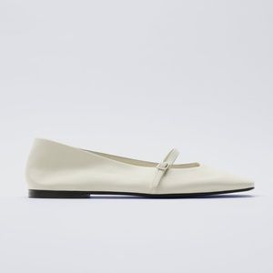 Zara white leather square toe ballet flats